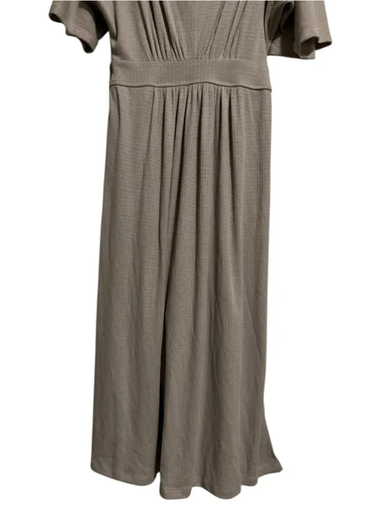 EUC Women's MUMO Taupe Ribbed V-Neck Maxi Dress with Open Back, Size L - Picture 4 of 11